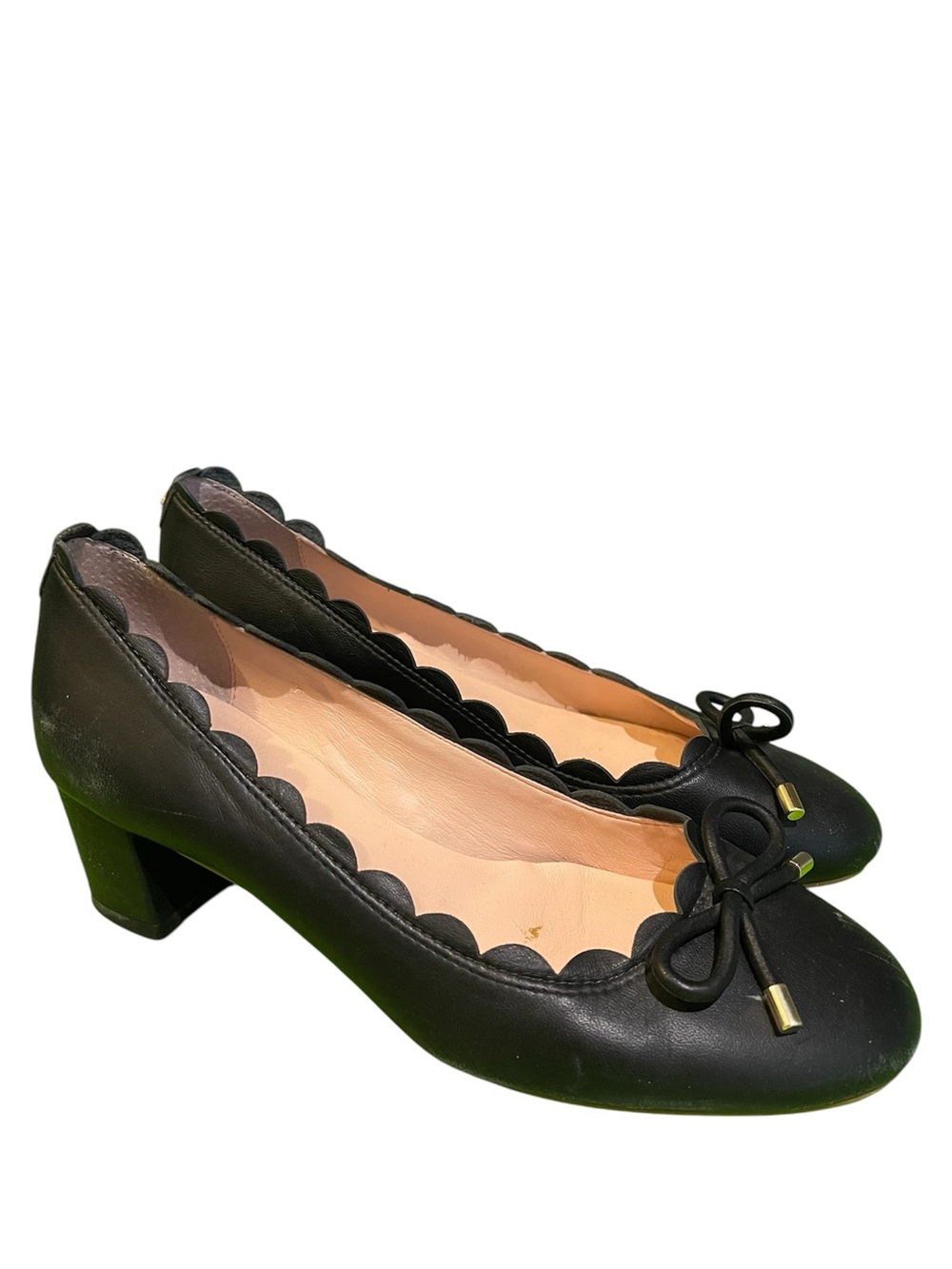 kate spade Black Scalloped Edge Block Heel Pumps with Bow